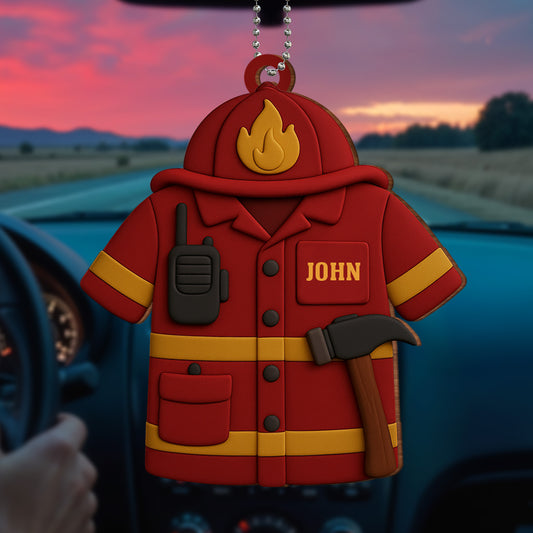 Firefighter Jacket Ornament With Radio And Fire Axe