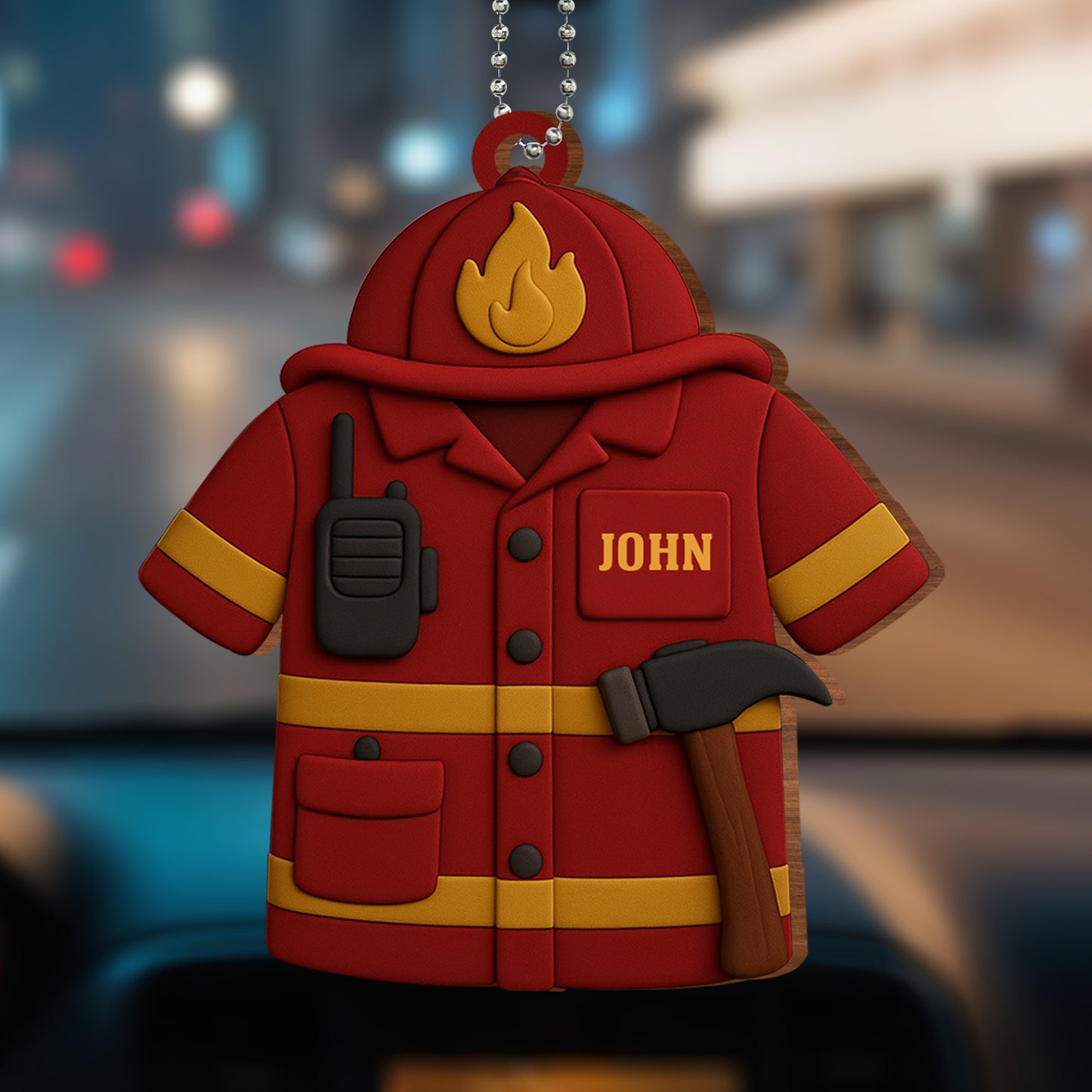 Firefighter Jacket Ornament With Radio And Fire Axe