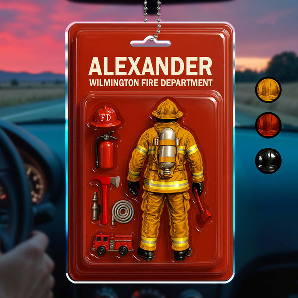 Custom Firefighter Themed Acrylic Ornament With Fire Department Equipment