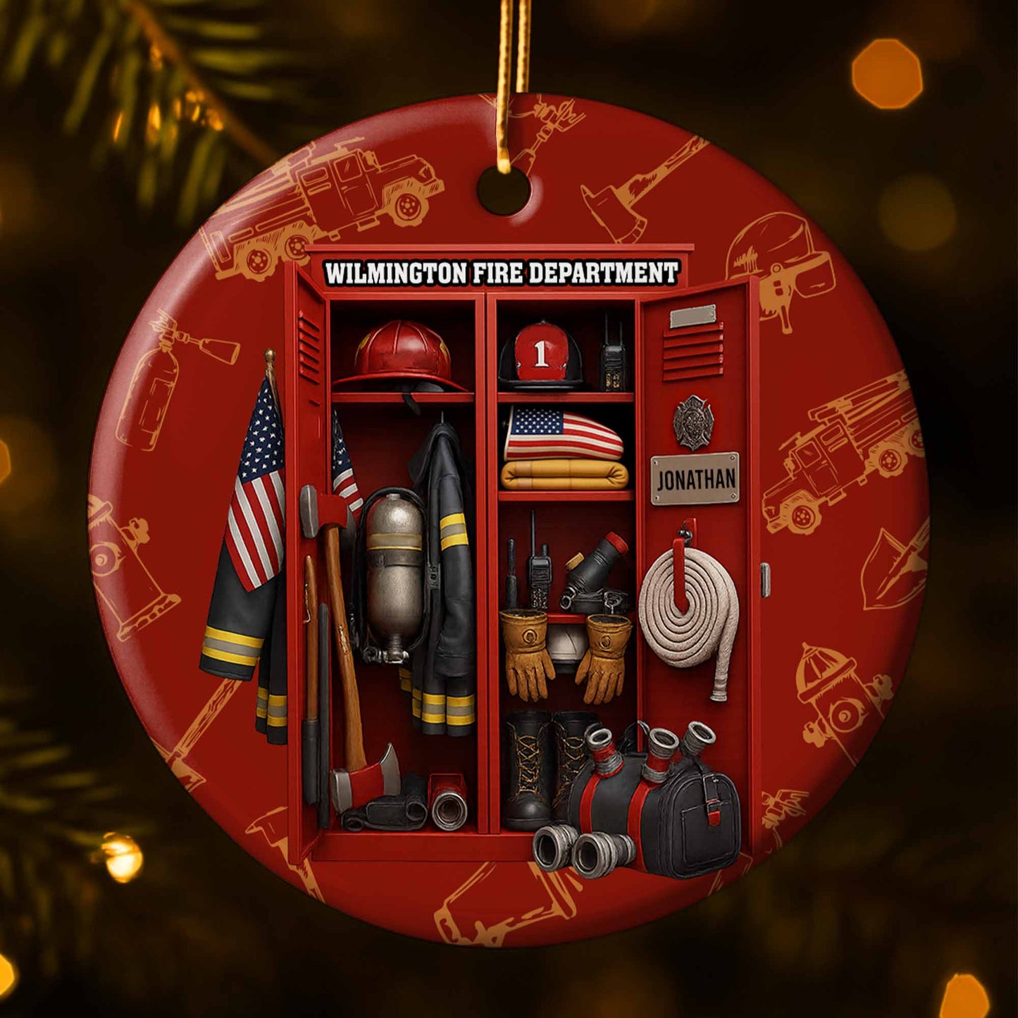 Honor Our Brave Firefighters, Red Custom Firefighter Ornament