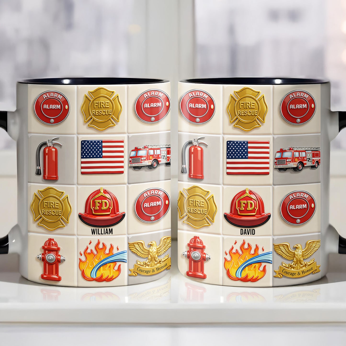 Celebrate Bravery With Firefighter Themed Mug - Personalized Custom Accent Mug - FIF025_AMUG