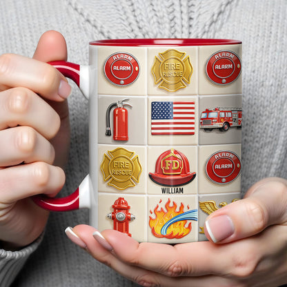 Celebrate Bravery With Firefighter Themed Mug - Personalized Custom Accent Mug - FIF025_AMUG