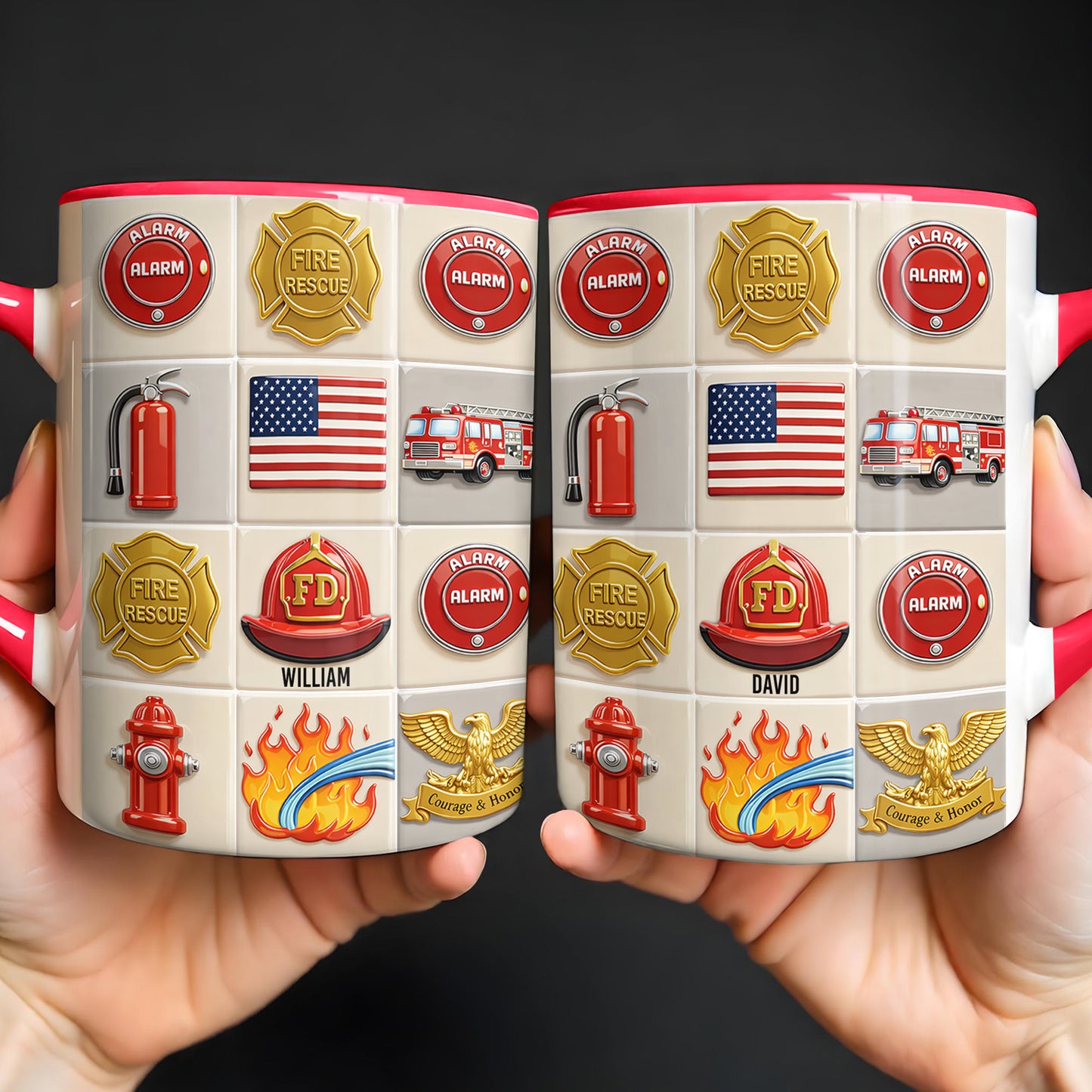 Celebrate Bravery With Firefighter Themed Mug - Personalized Custom Accent Mug - FIF025_AMUG