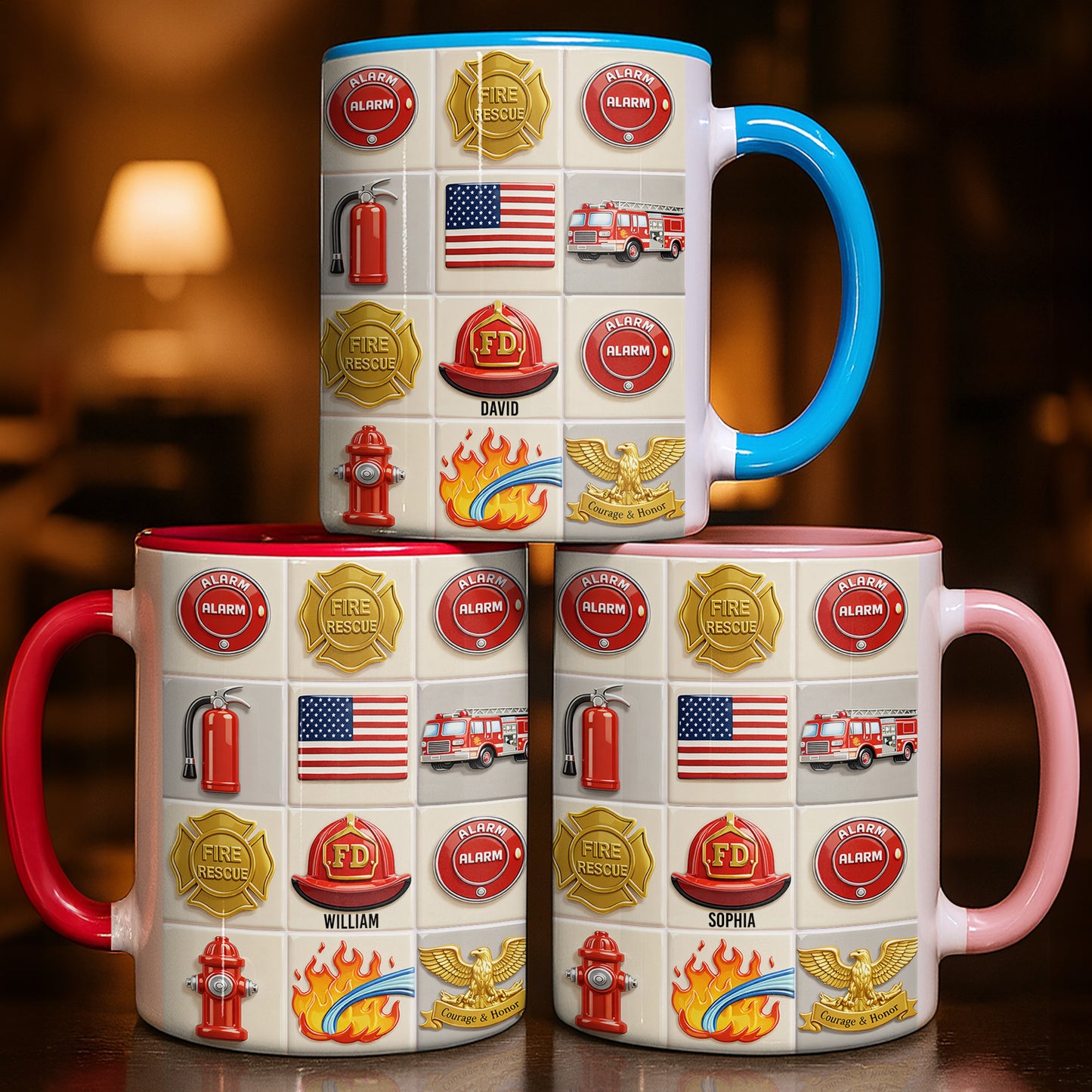 Celebrate Bravery With Firefighter Themed Mug - Personalized Custom Accent Mug - FIF025_AMUG