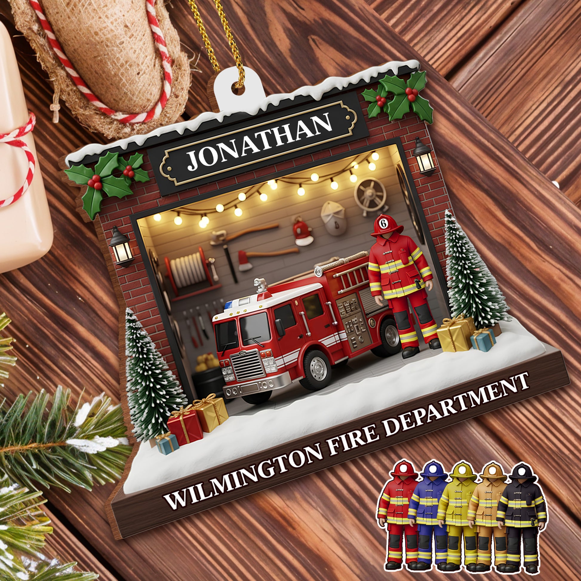 Celebrate The Heroic Spirit, Fire Truck And Firefighter Ornament