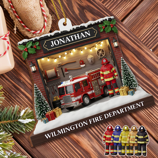 Celebrate The Heroic Spirit, Fire Truck And Firefighter Ornament