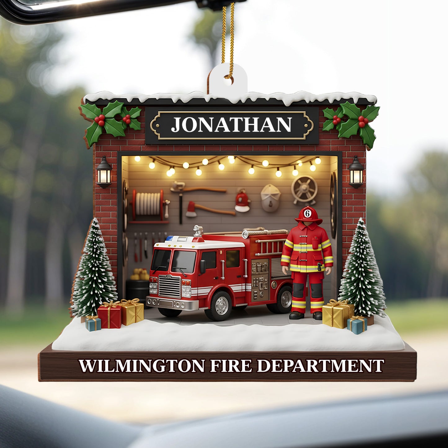 Celebrate The Heroic Spirit, Fire Truck And Firefighter Ornament