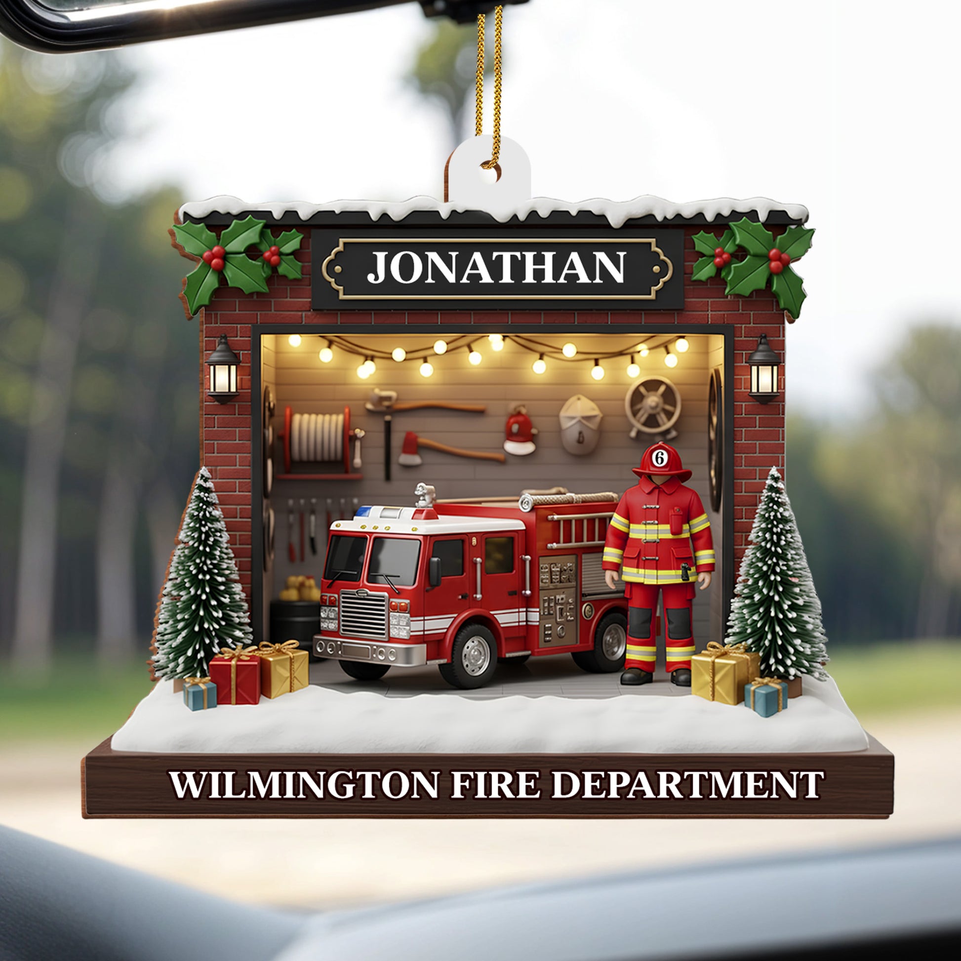 Celebrate The Heroic Spirit, Fire Truck And Firefighter Ornament