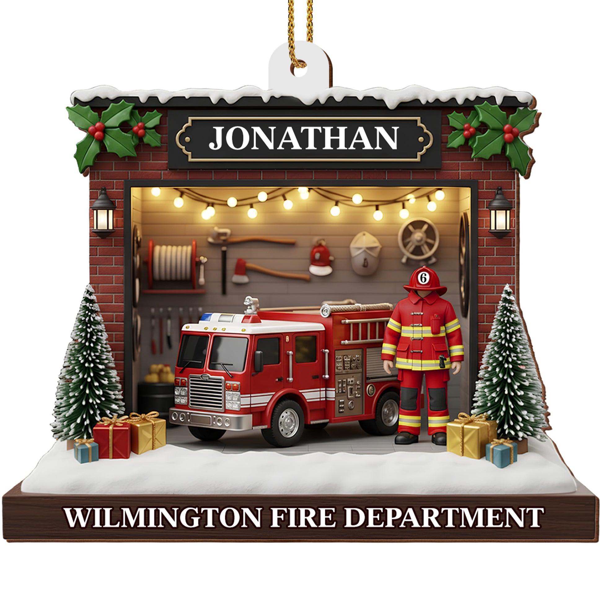 Celebrate The Heroic Spirit, Fire Truck And Firefighter Ornament