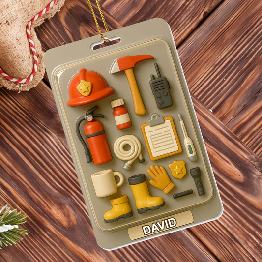 Customizable Firefighter Themed Ornament With Tools and Equipment