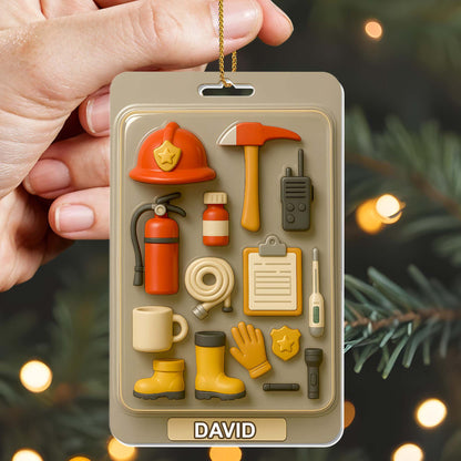 Customizable Firefighter Themed Ornament With Tools and Equipment