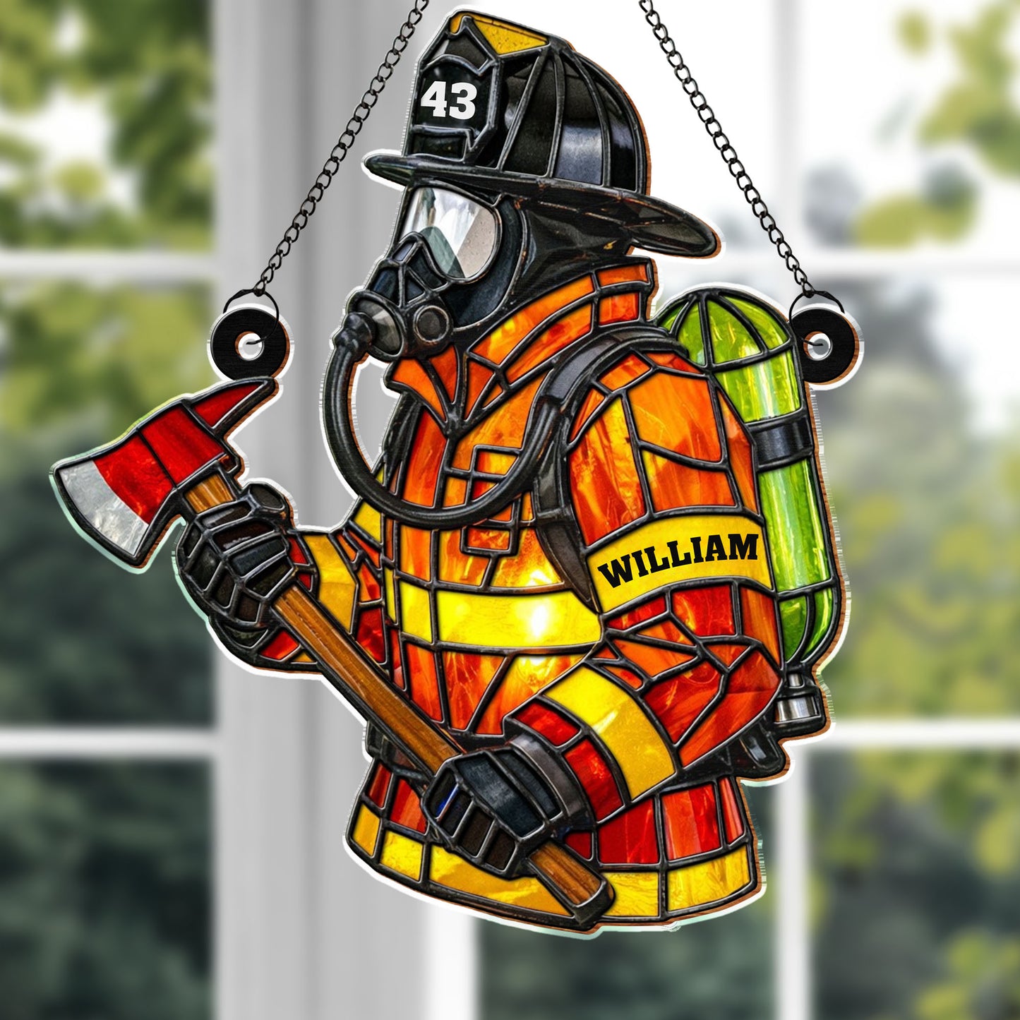 Honor Your Everyday Hero, Firefighter Themed Suncatcher - Personalized Custom Suncatcher - FIF028_CSUN