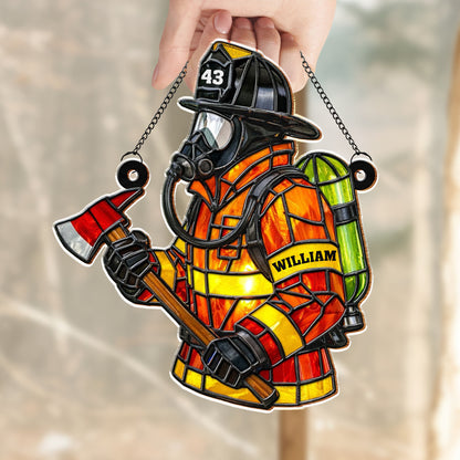Honor Your Everyday Hero, Firefighter Themed Suncatcher - Personalized Custom Suncatcher - FIF028_CSUN