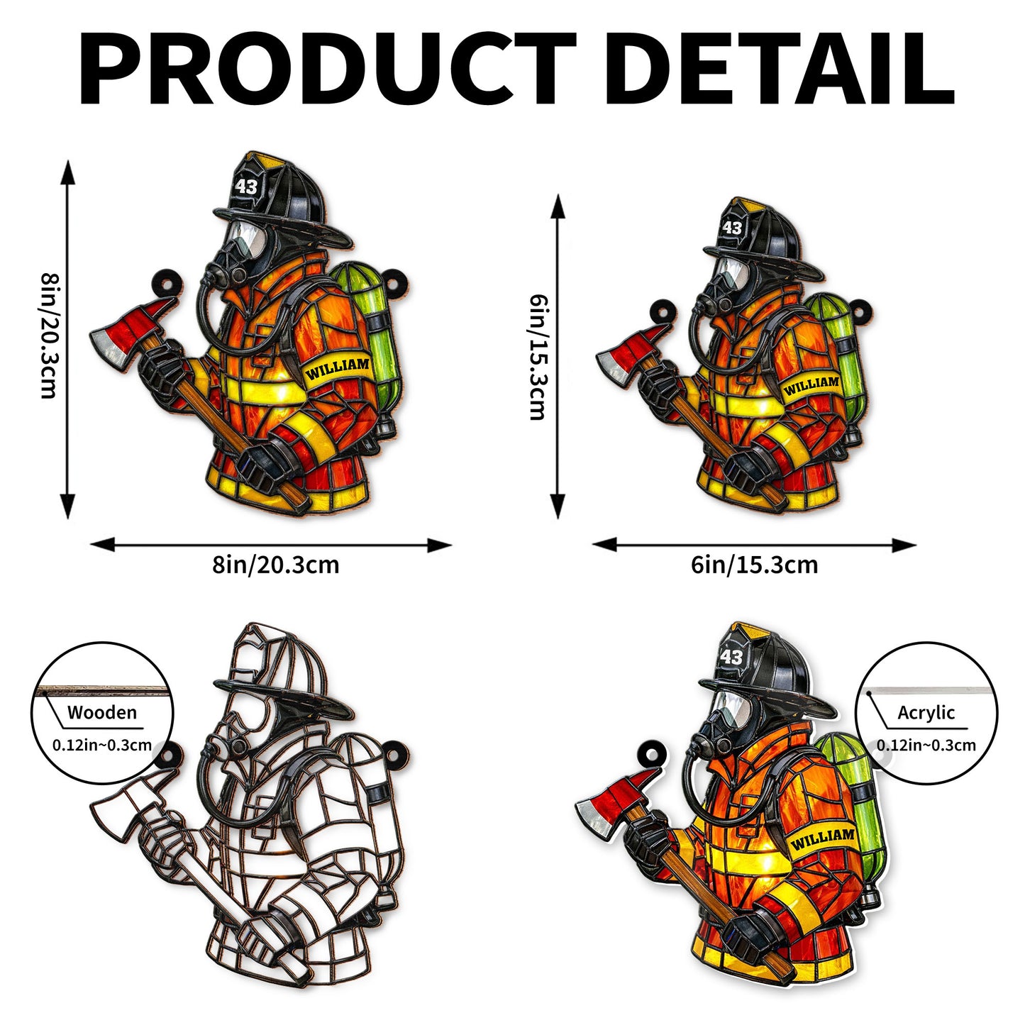 Honor Your Everyday Hero, Firefighter Themed Suncatcher - Personalized Custom Suncatcher - FIF028_CSUN