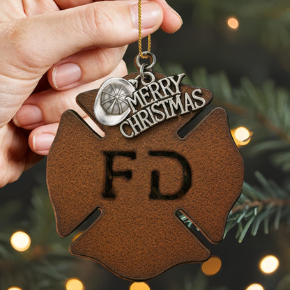 Merry Christmas Firefighter Helmet and Badge Ornament