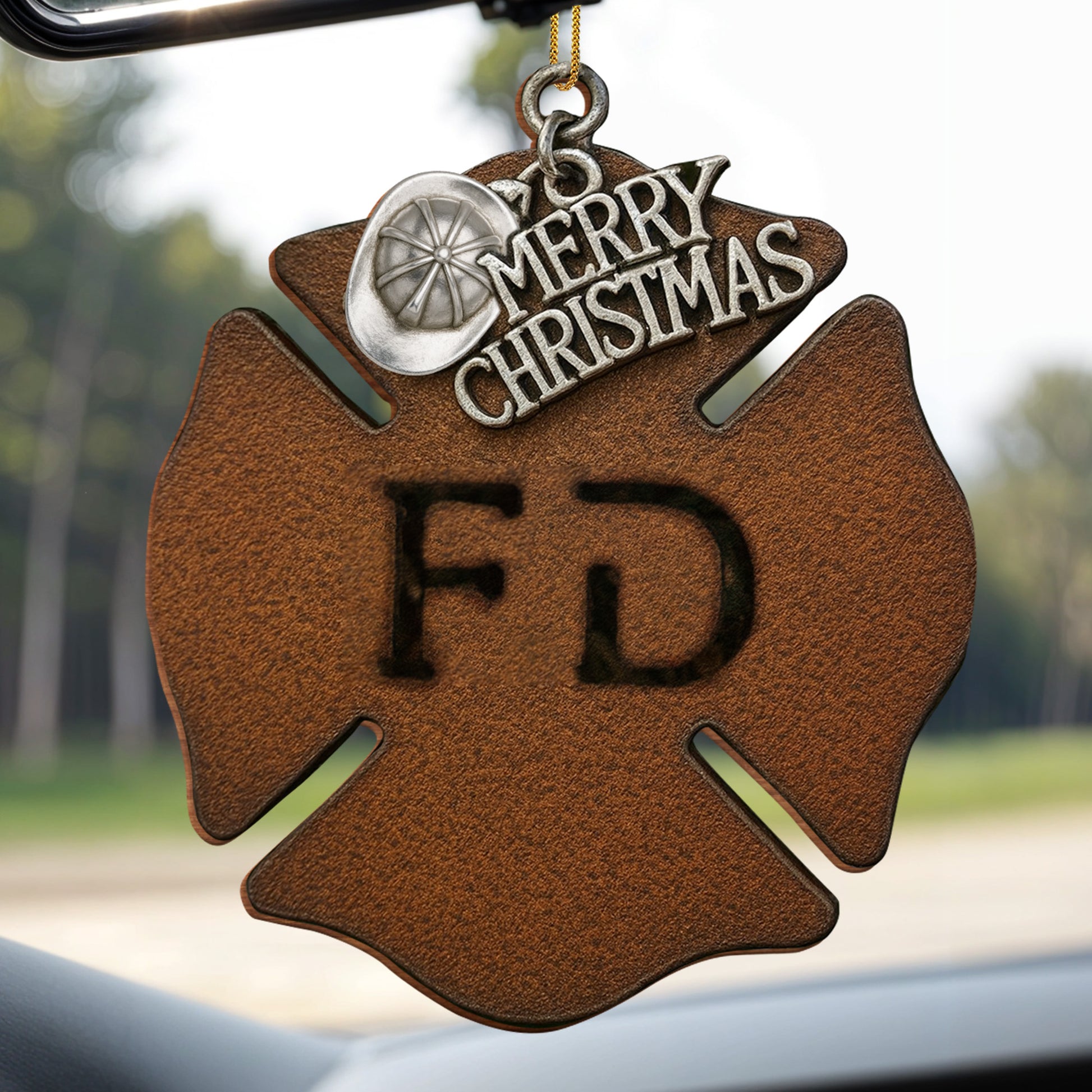 Merry Christmas Firefighter Helmet and Badge Ornament
