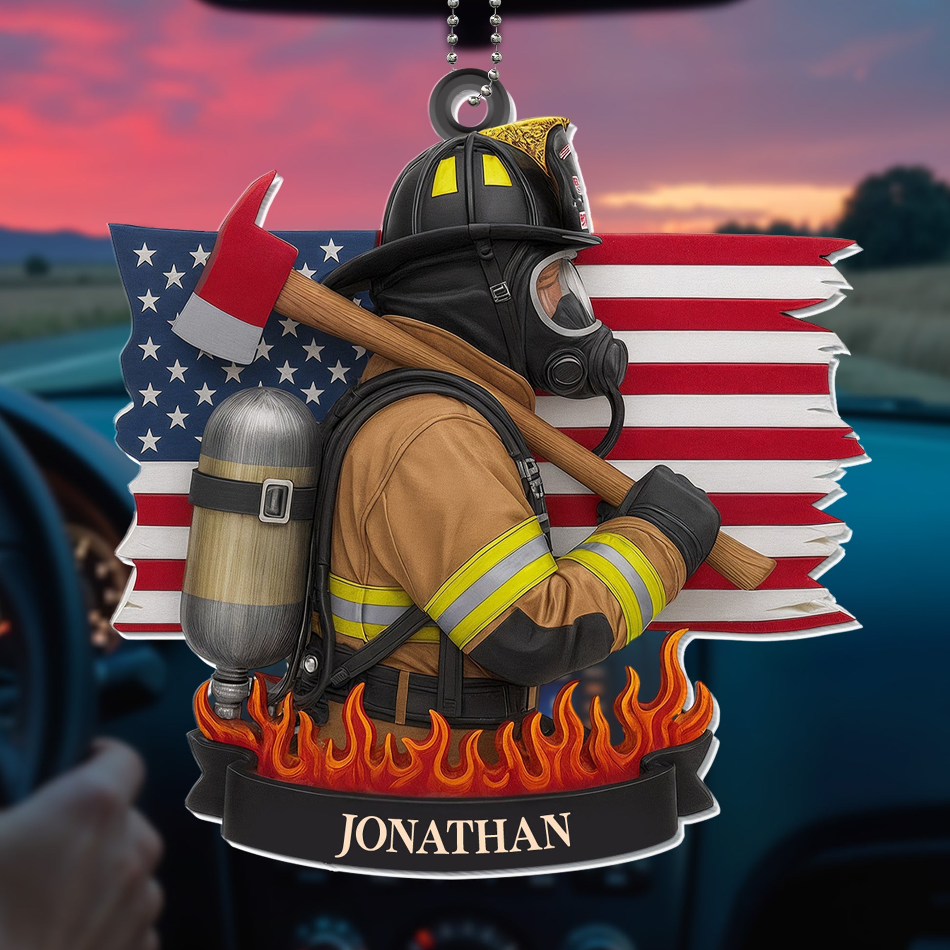 Celebrate Our Heroes Firefighter American Flag Ornament