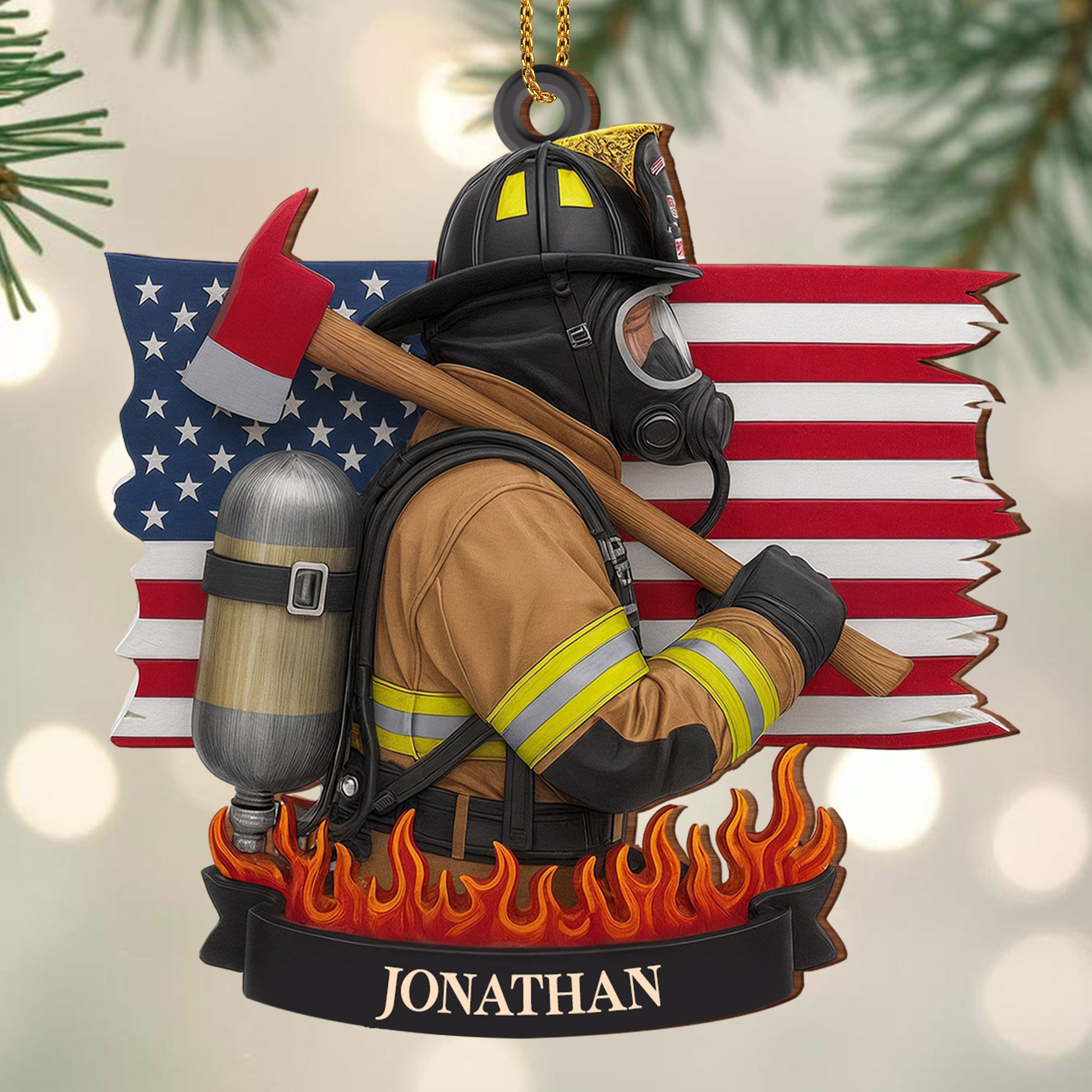 Customizable Firefighter Ornament With Patriotic Theme