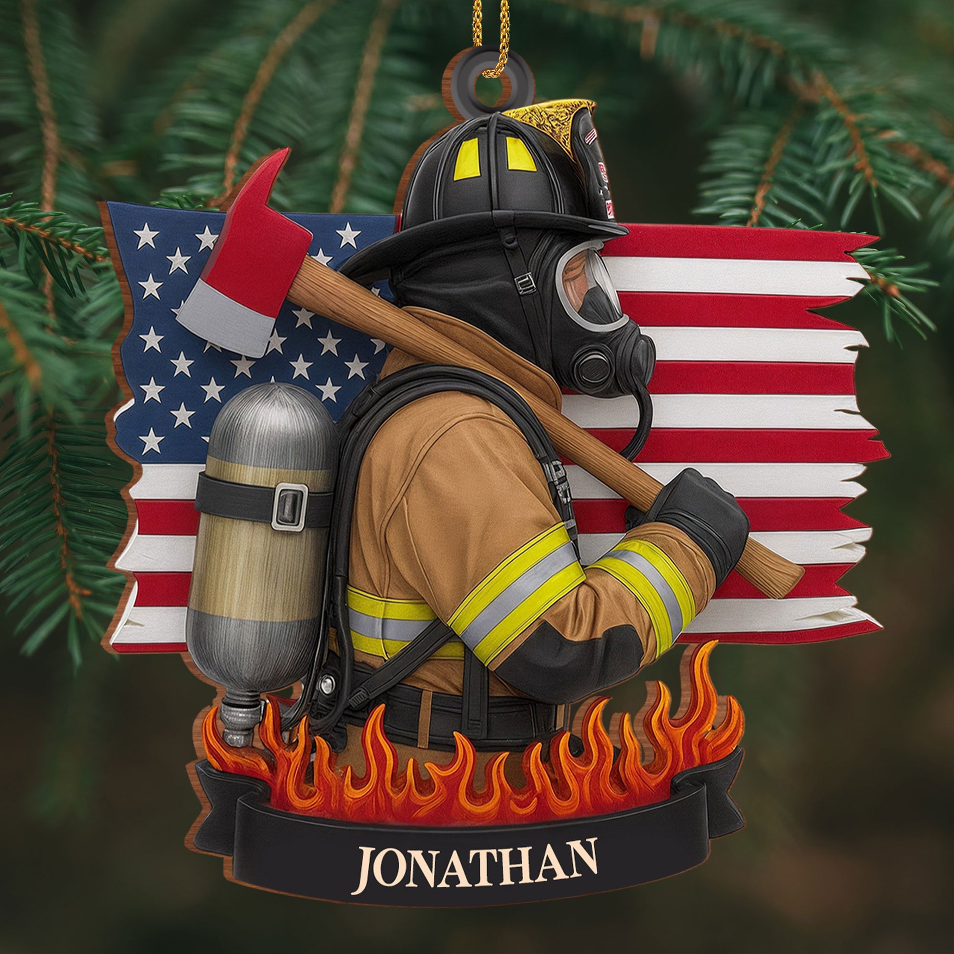 Customizable Firefighter Ornament With Patriotic Theme