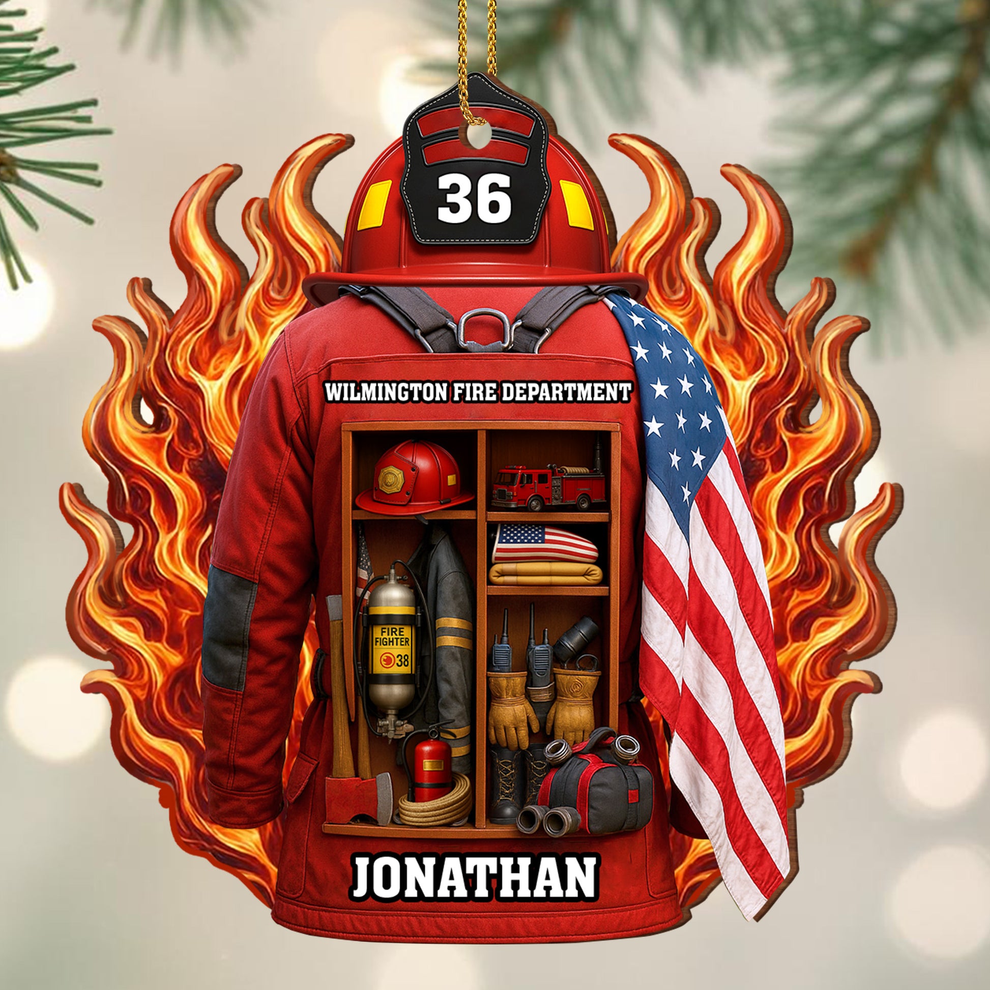 Celebrate Our Heroes, Firefighter Gear And American Flag