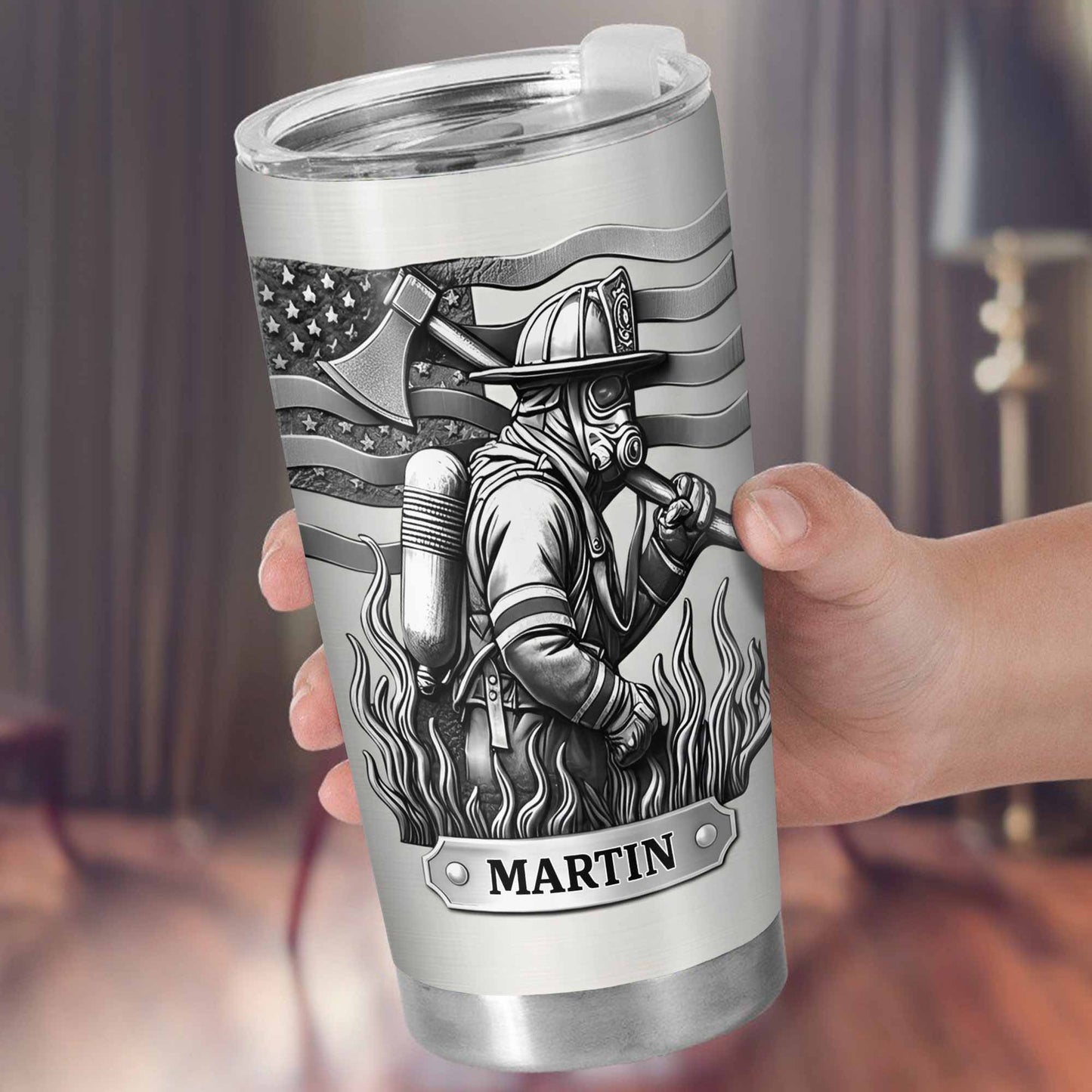 Honor Your Personal Hero, Firefighter American Flag Tumbler