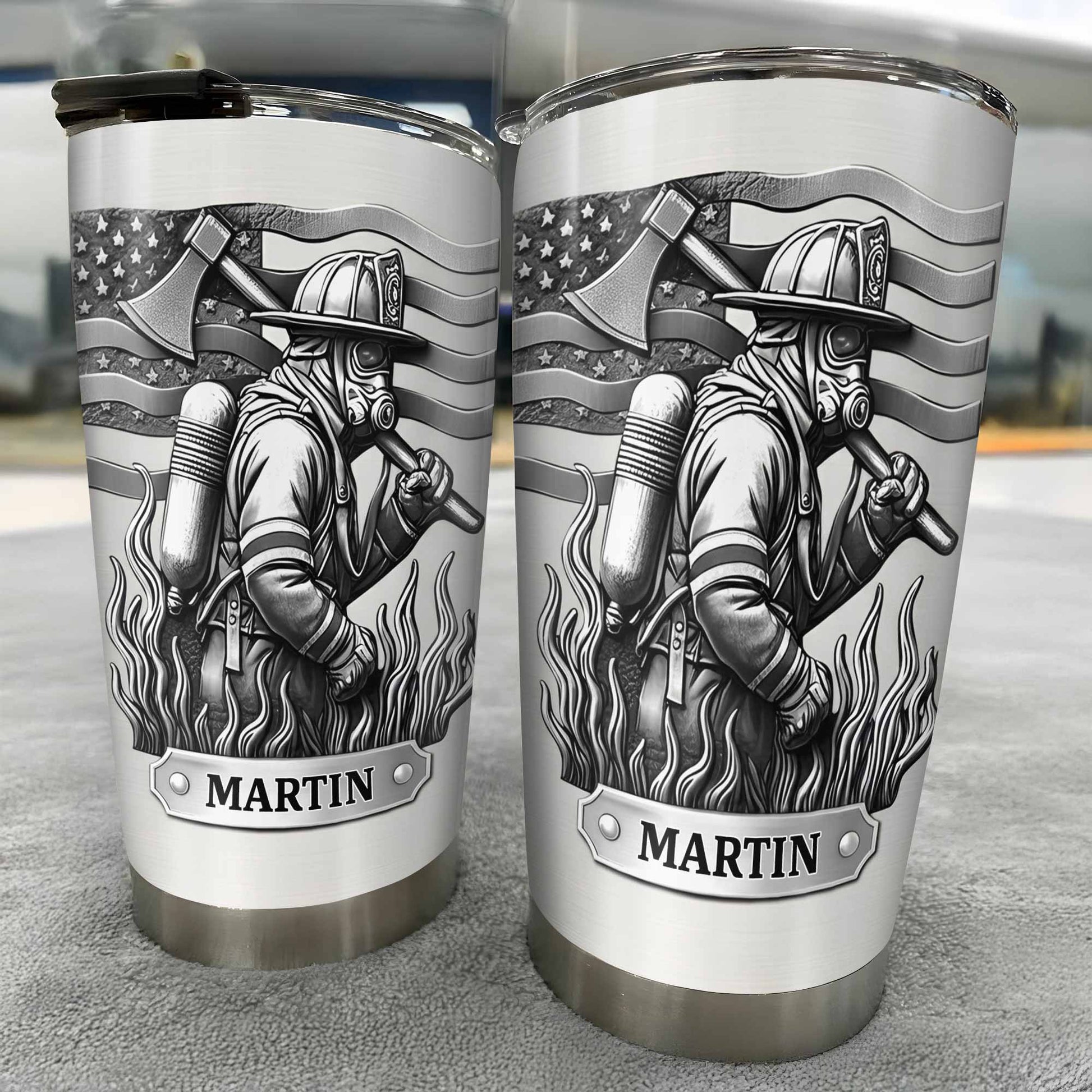 Honor Your Personal Hero, Firefighter American Flag Tumbler