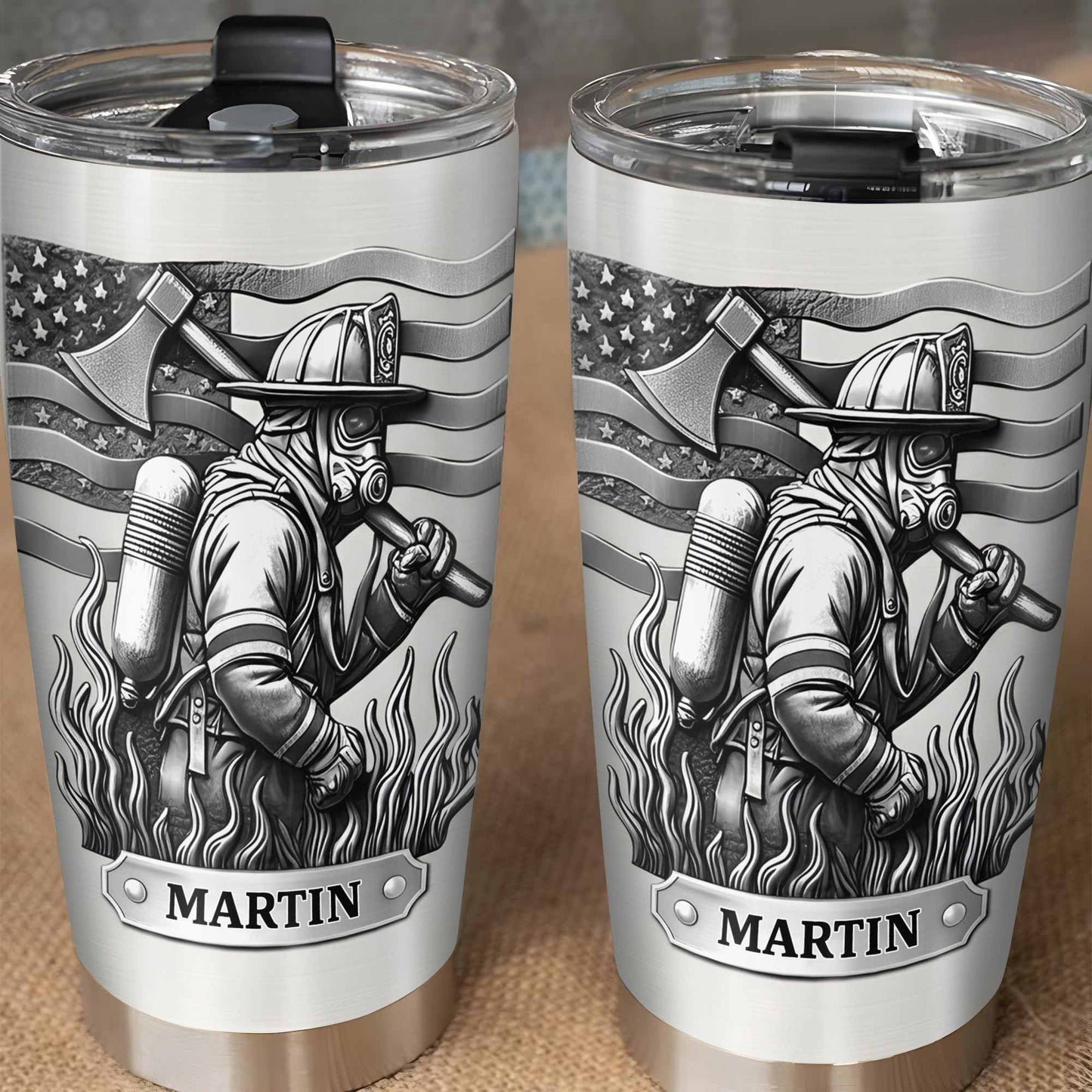 Honor Your Personal Hero, Firefighter American Flag Tumbler