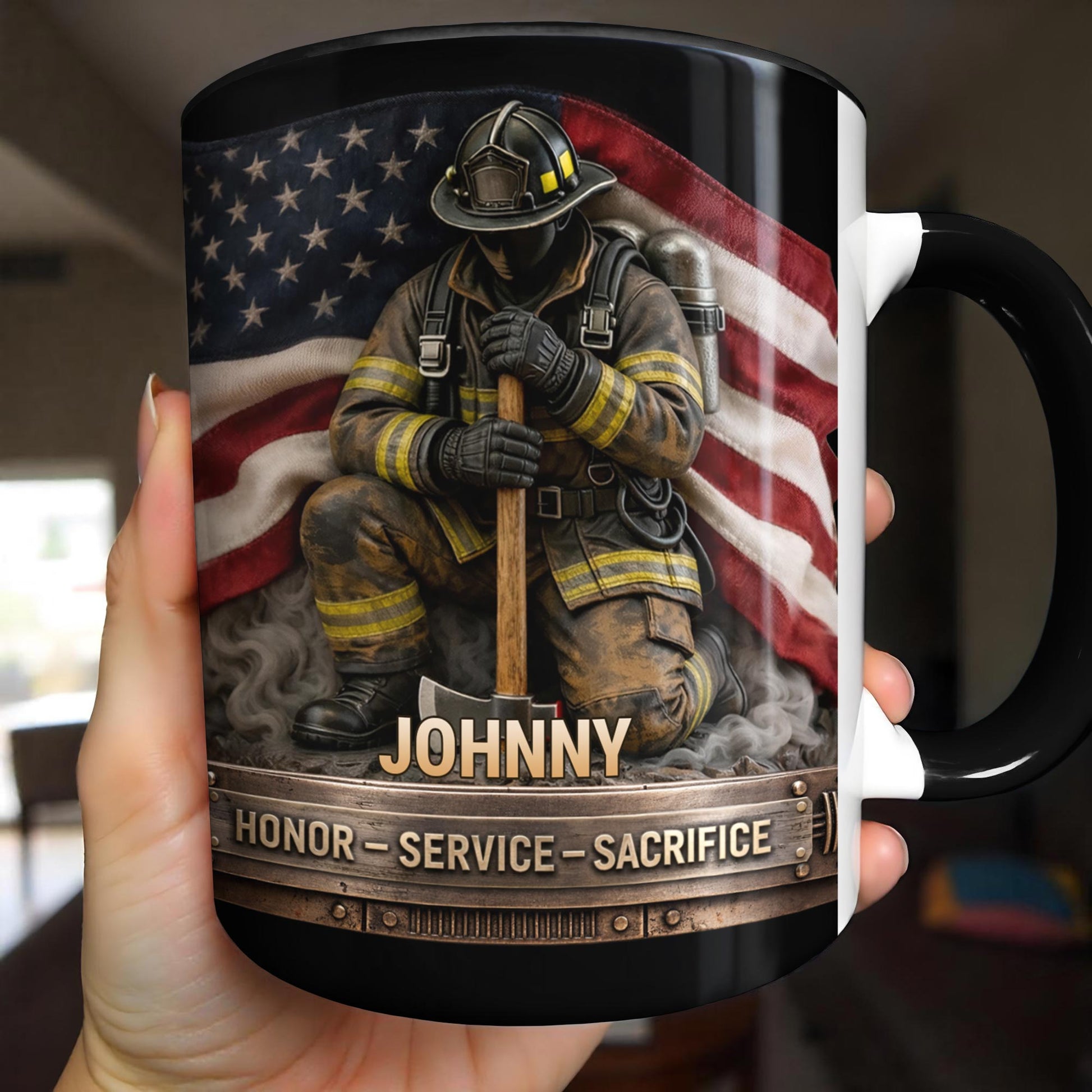 Honor Service Sacrifice Firefighter American Flag Design