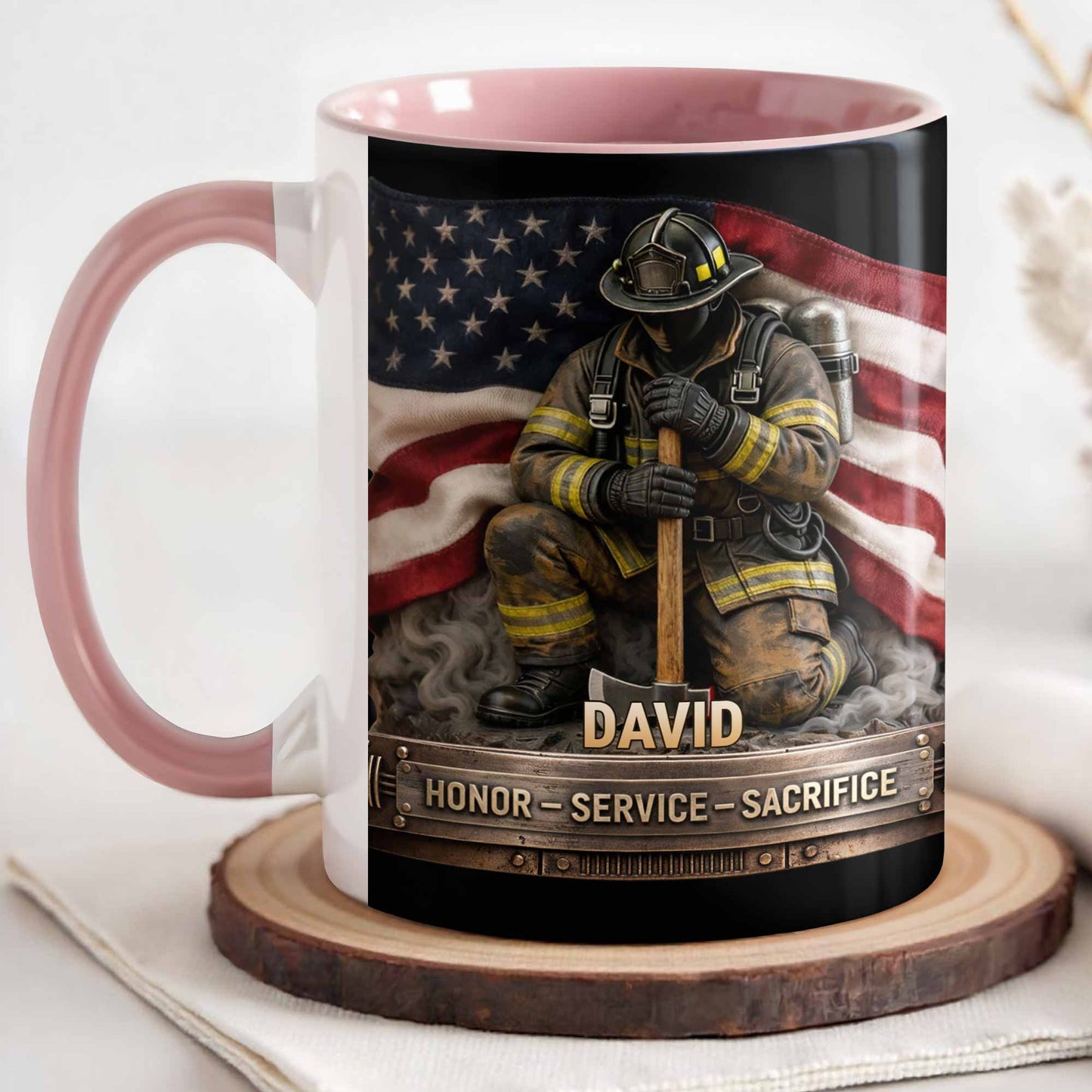 Honor Service Sacrifice Firefighter American Flag Design