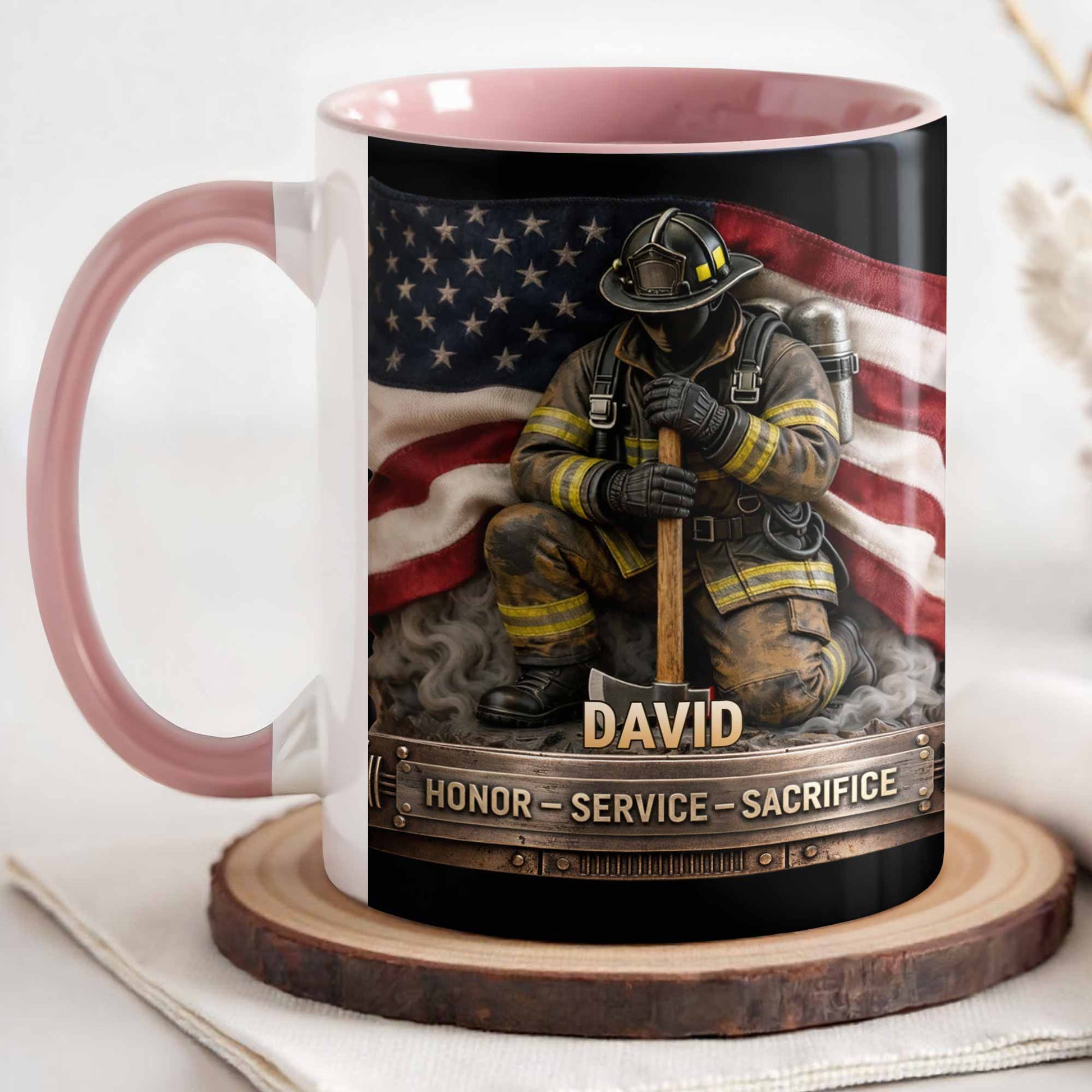 Honor Service Sacrifice Firefighter American Flag Design