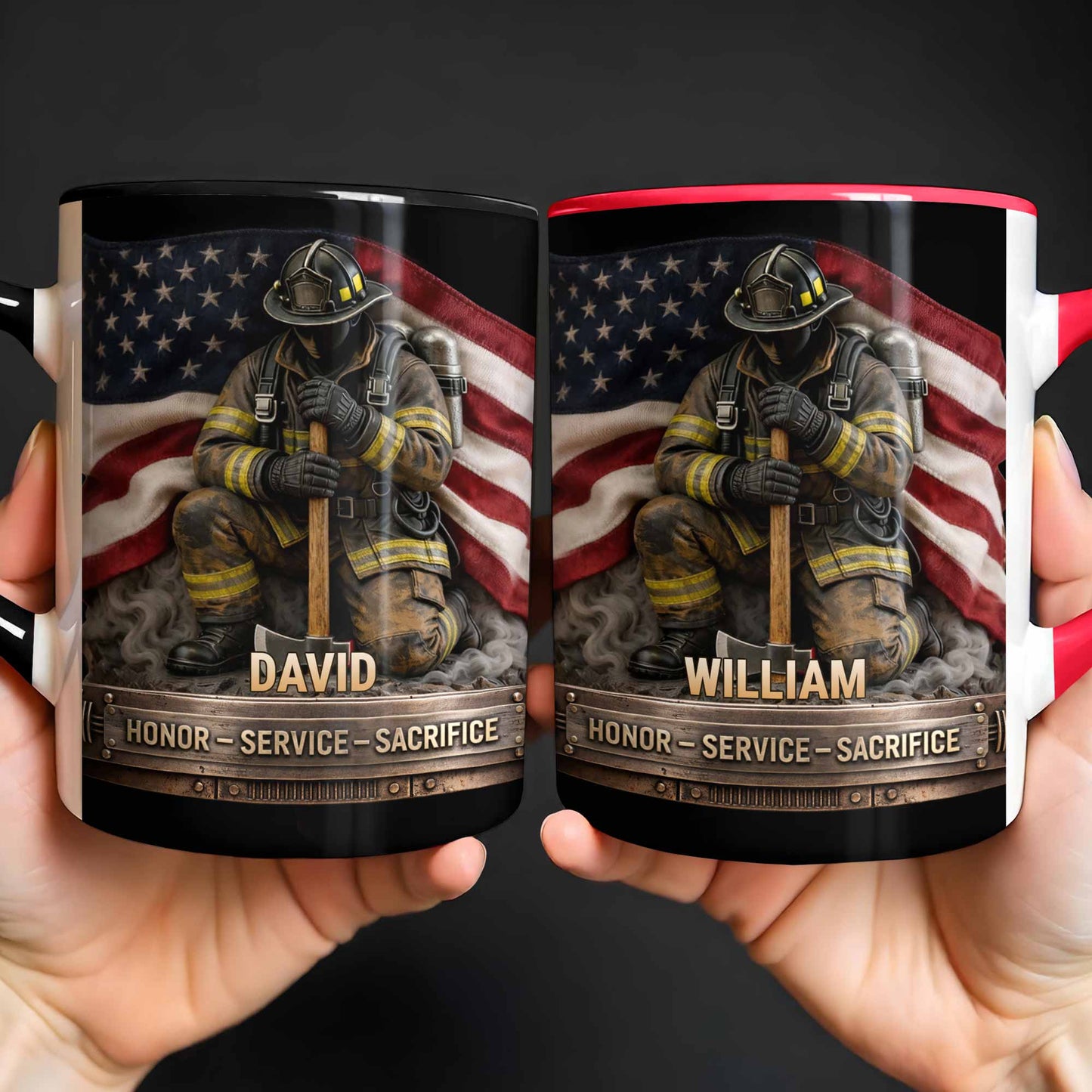 Honor Service Sacrifice Firefighter American Flag Design
