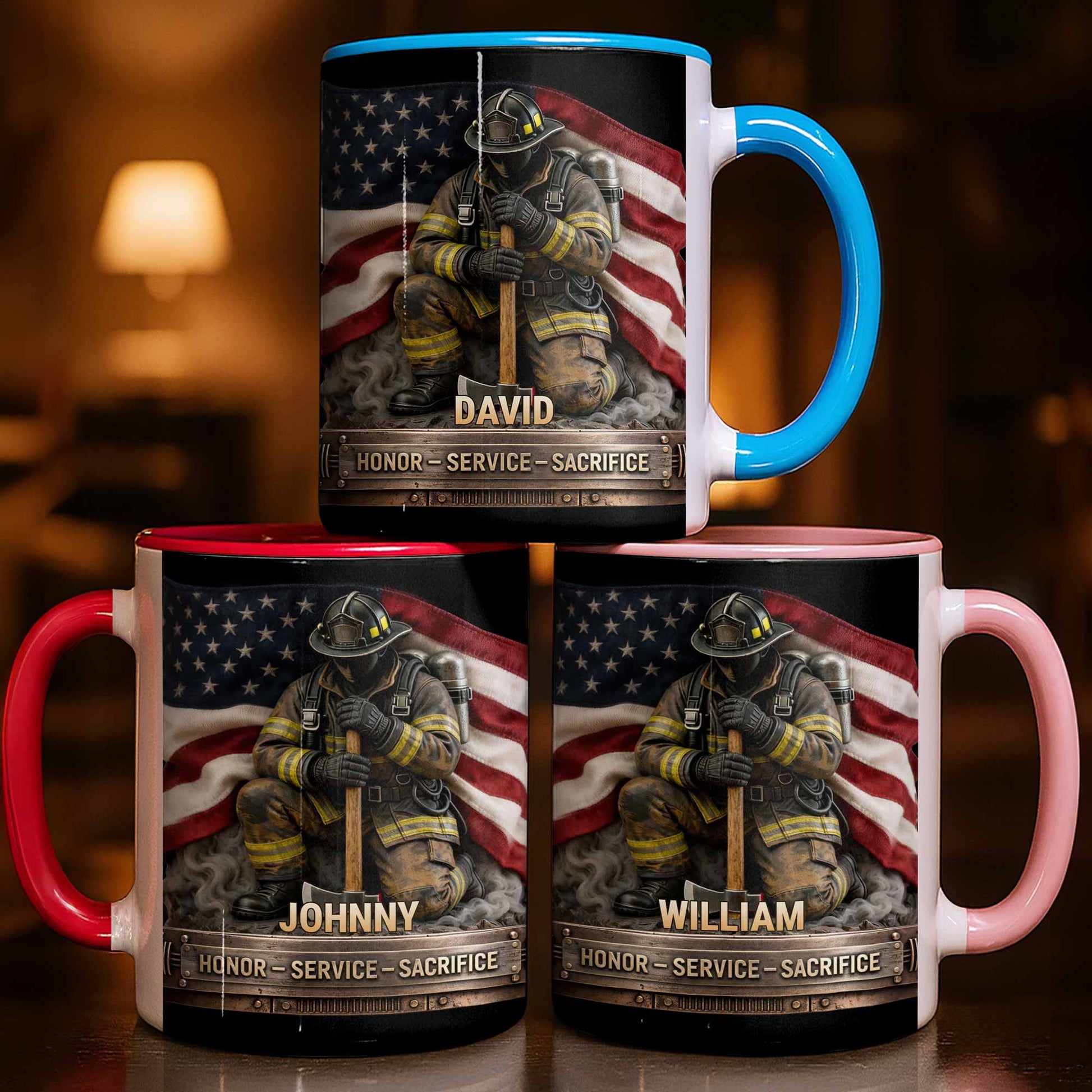 Honor Service Sacrifice Firefighter American Flag Design