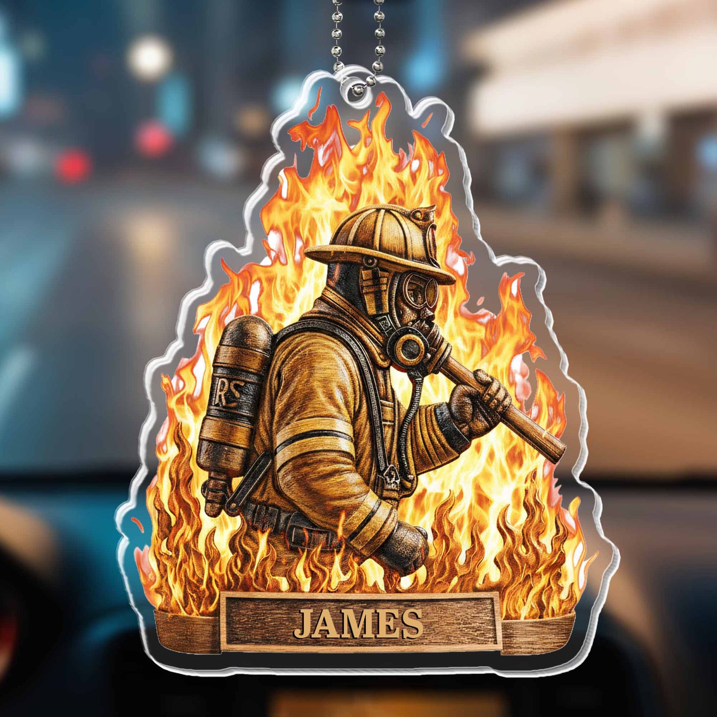 Celebrate Bravery Firefighter in Vibrant Flames