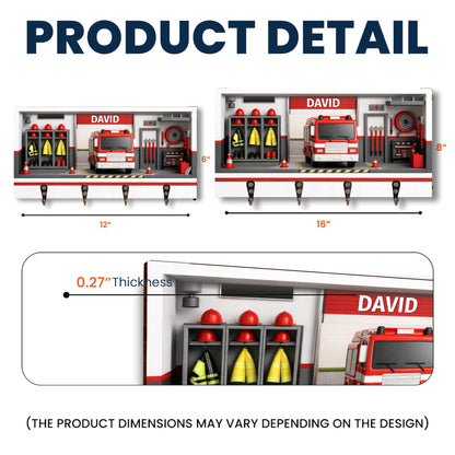 Customizable Firefighter-Themed Fire Truck And Gear - Personalized Key Holder - FIF050_KHO