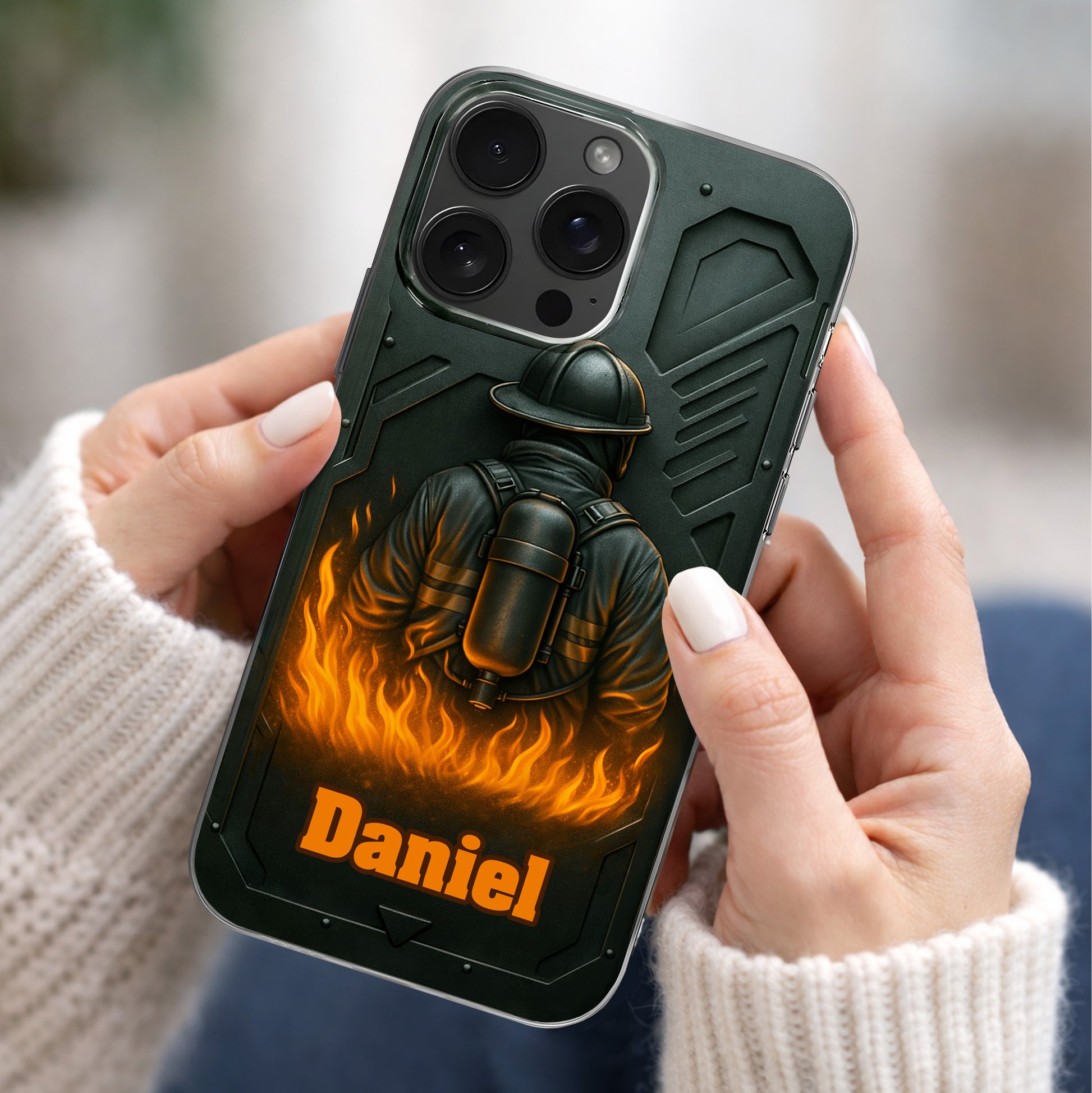 Brave Firefighter Walking Into Flames