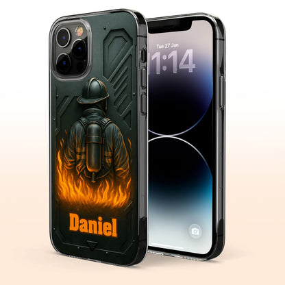 Brave Firefighter Walking Into Flames