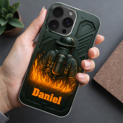 Brave Firefighter Walking Into Flames