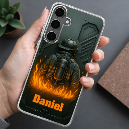 Brave Firefighter Walking Into Flames