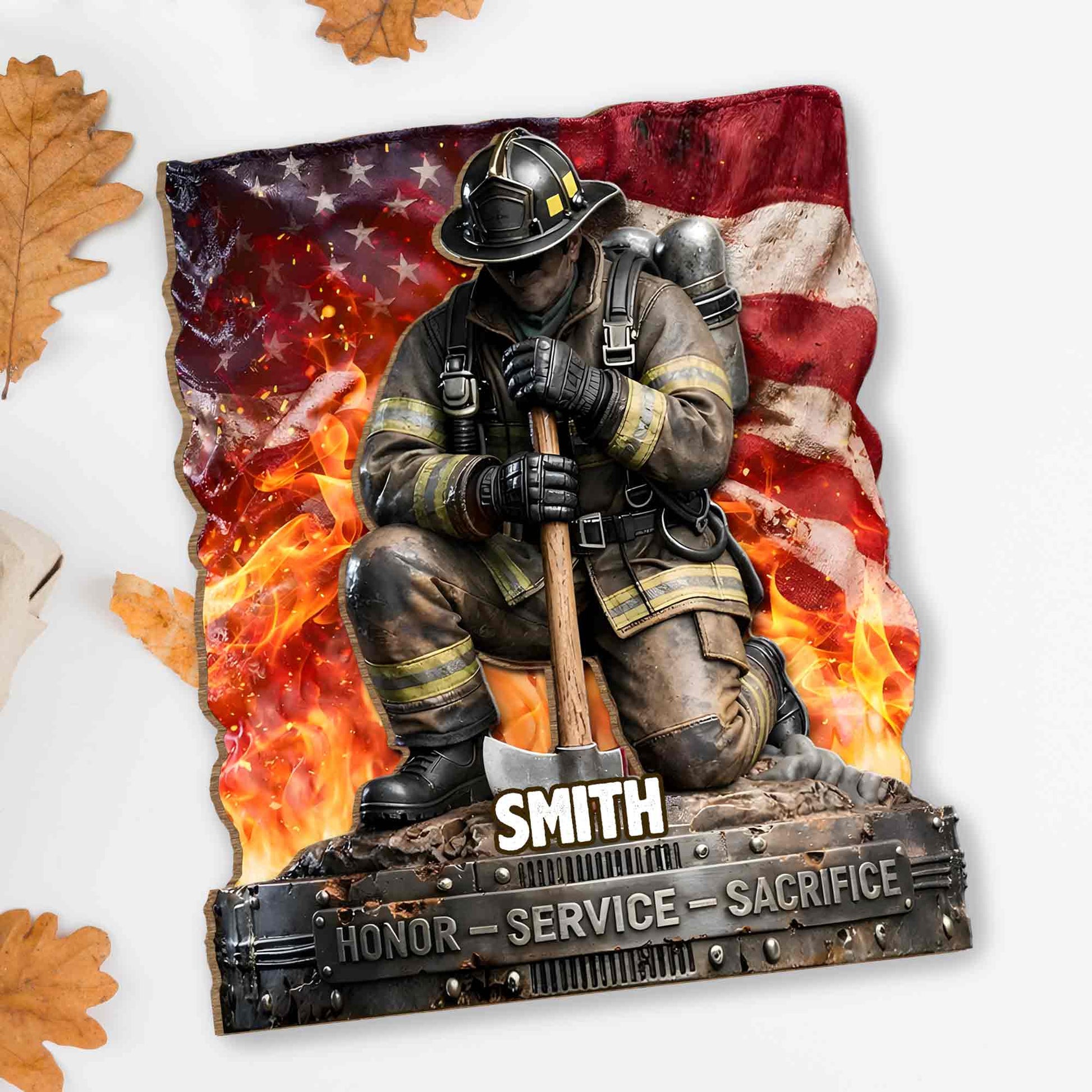 Honor Service Sacrifice Firefighter With American Flag And Axe