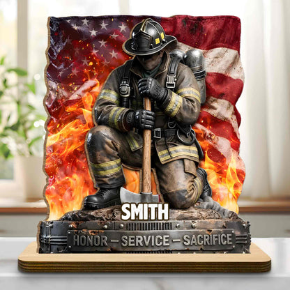Honor Service Sacrifice Firefighter With American Flag And Axe