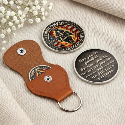 First One In Last One Out Firefighter And American Flag - Personalized Custom Pocket Hug - FIF079_HTOK