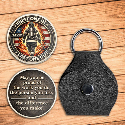 First One In Last One Out Firefighter And American Flag - Personalized Custom Pocket Hug - FIF079_HTOK