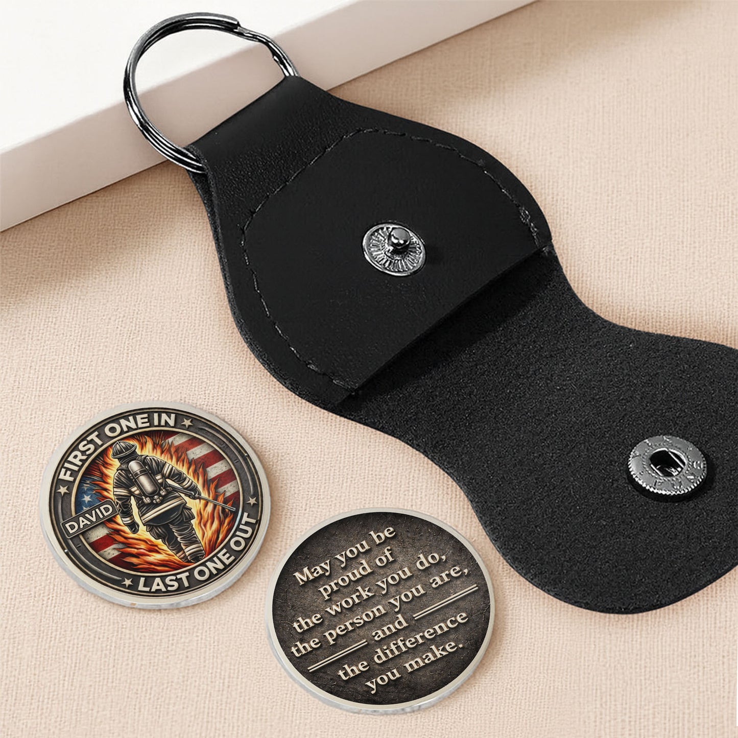 First One In Last One Out Firefighter And American Flag - Personalized Custom Pocket Hug - FIF079_HTOK