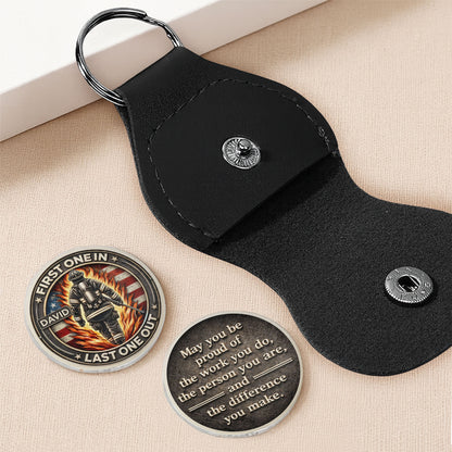 First One In Last One Out Firefighter And American Flag - Personalized Custom Pocket Hug - FIF079_HTOK
