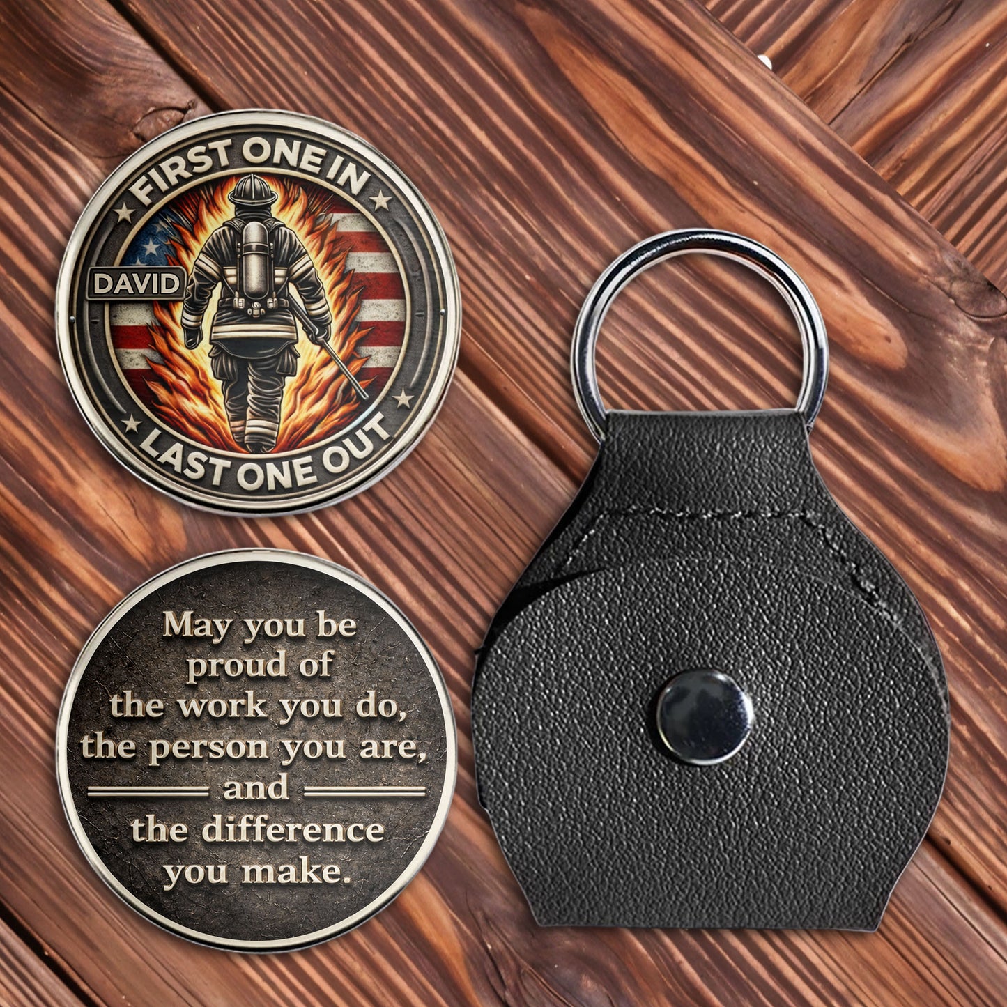 First One In Last One Out Firefighter And American Flag - Personalized Custom Pocket Hug - FIF079_HTOK