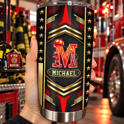 3D Firefighter Alphabet Custom Name With Helmet And Flames - Personalized Custom Stainless Steel Tumbler 20oz - FIF132_USTUM