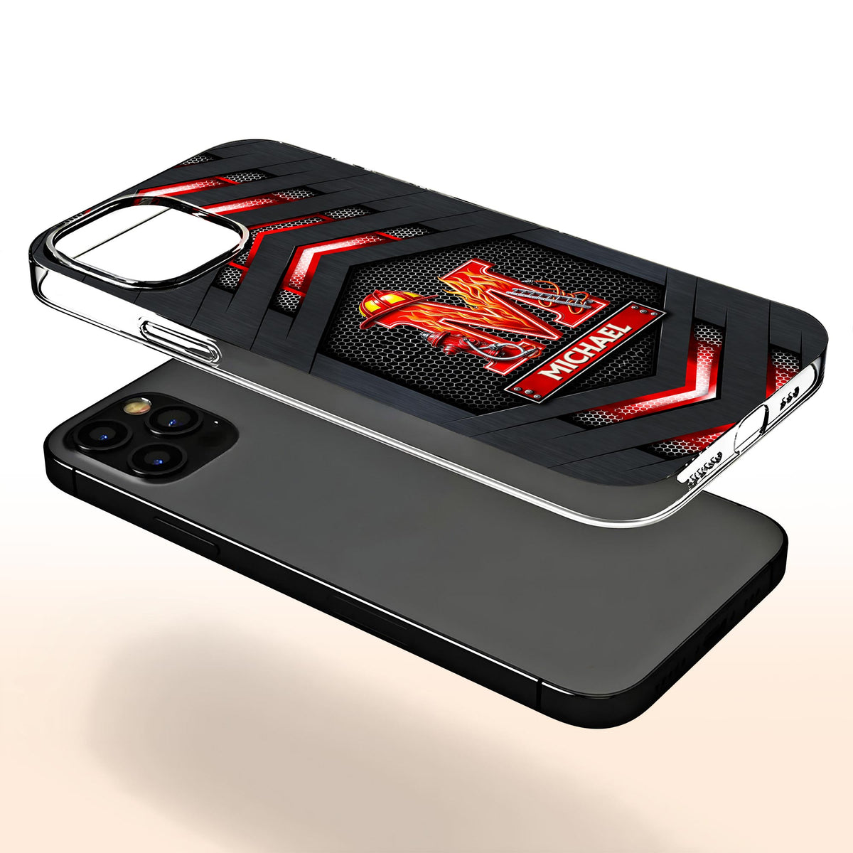 Firefighter Spirit Brave And Bold Custom Letter Helmet And Ladder - Personalized Clear Phone Case - FIF133_PHC