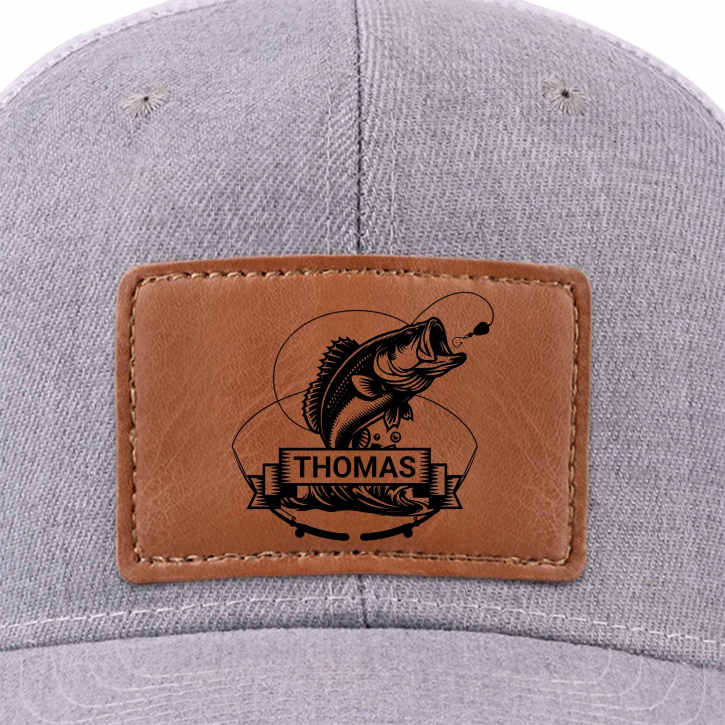 Customizable Leather Patch With Fish And Fishing Reel Design