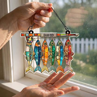 A Day Spent Fishing, Colorful Hanging Fish And Fishing Rod Design