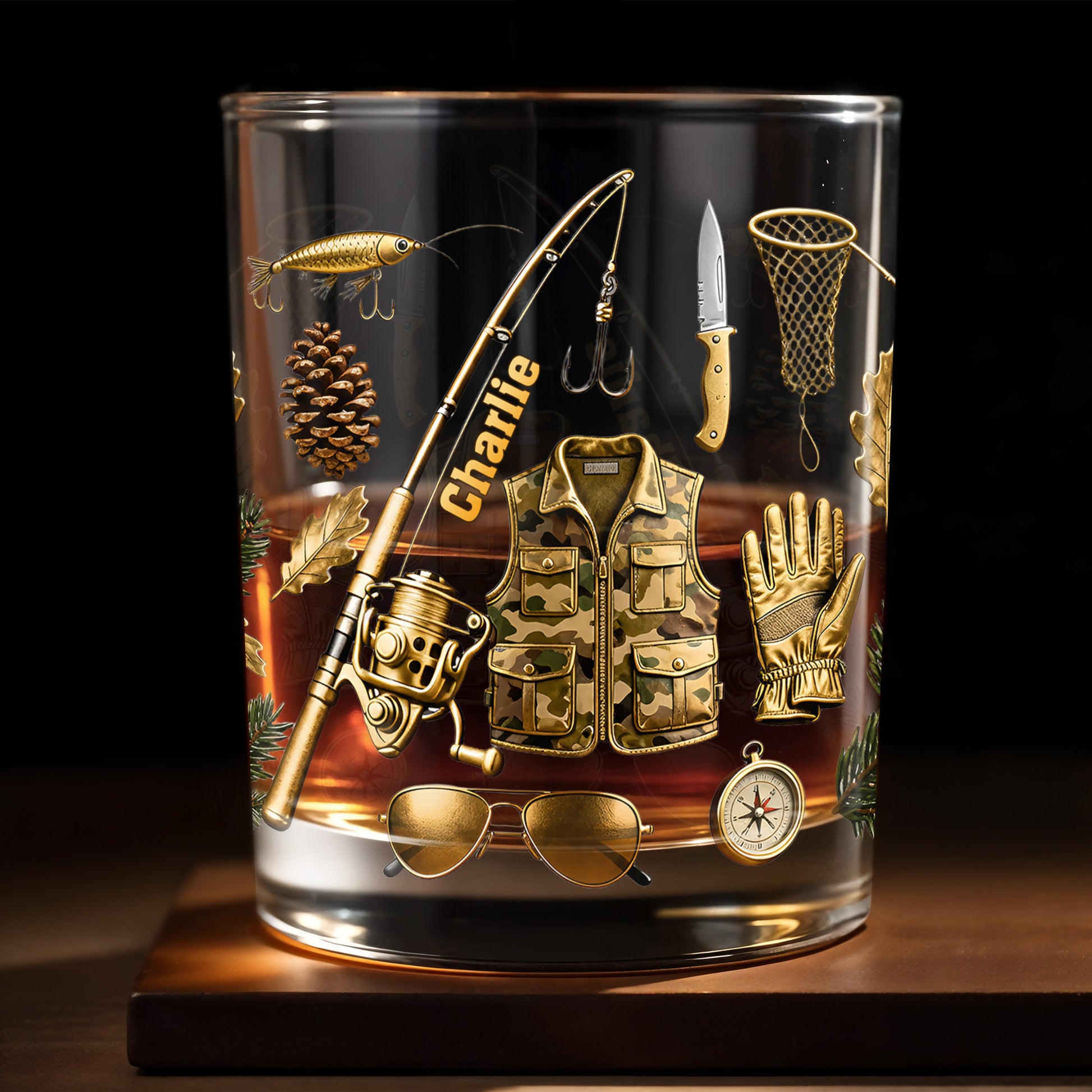 Customizable Fishing Enthusiast's Whiskey Glass